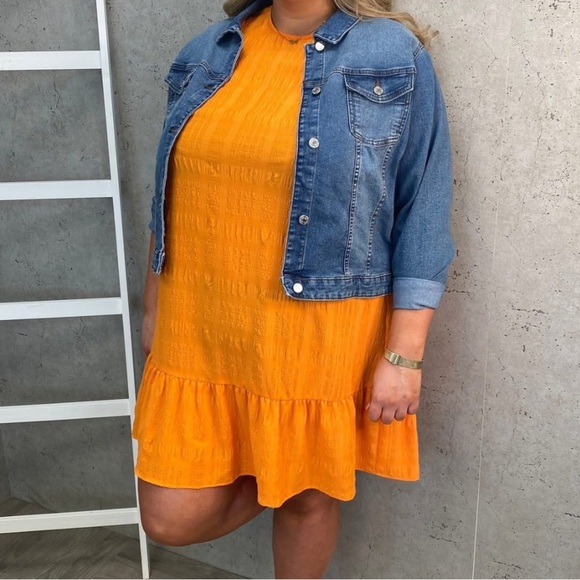 Vero Moda Curve NWT Orange Ruffled Hem 3/4 Bishop Sleeves women’s 20 Dress - Picture 10 of 10